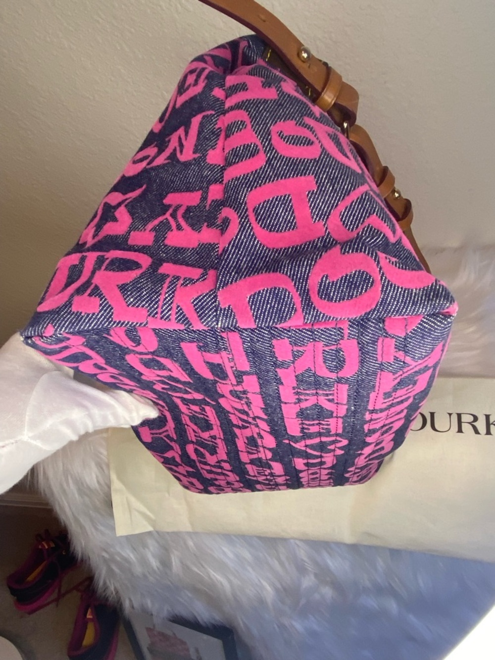 Dooney & Bourke Pink and Blue Logo Canvas Shoulder Bag - Picture 9 of 13